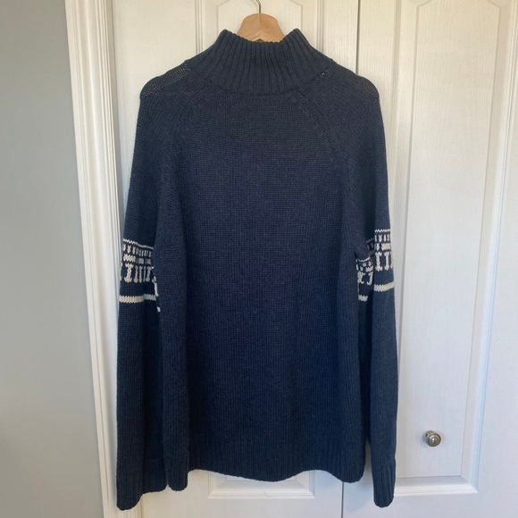 Fair Isle Sweater Blue Men’s Large Quarter Zip Canadiana Classic Outdoor Winter - Picture 4 of 12